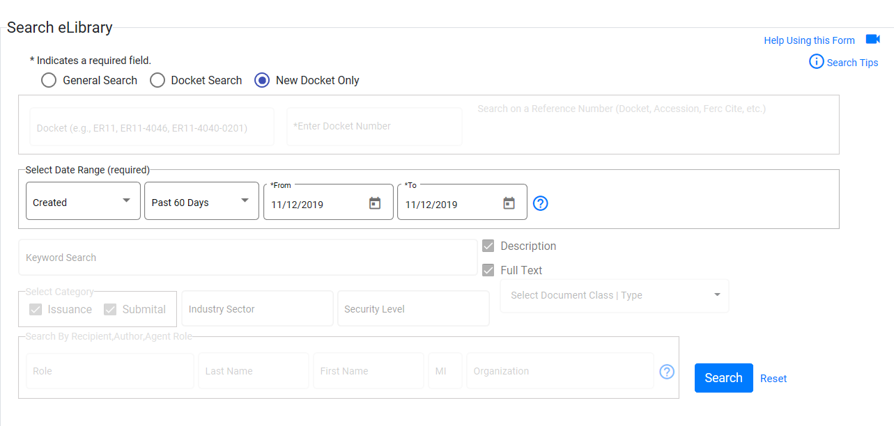 New Docket only screen New Docket only screen