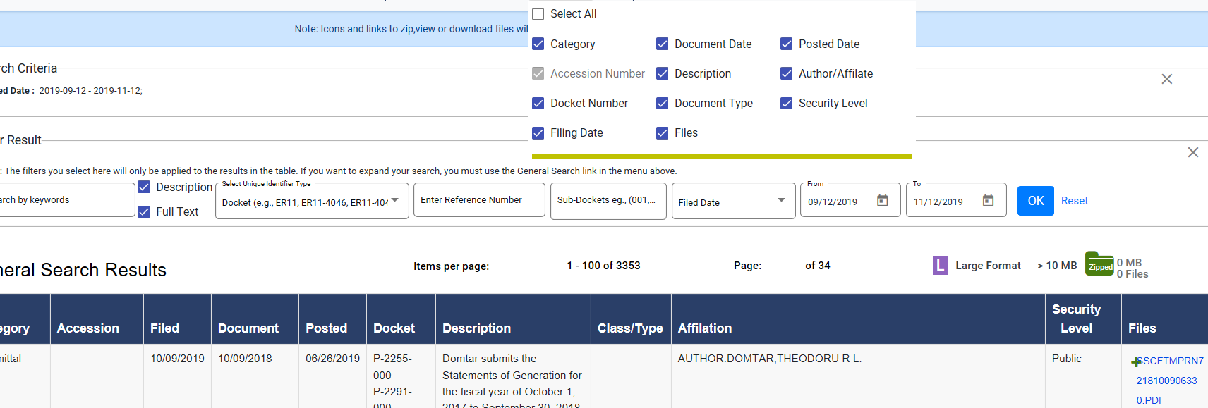screen displays with columns selected